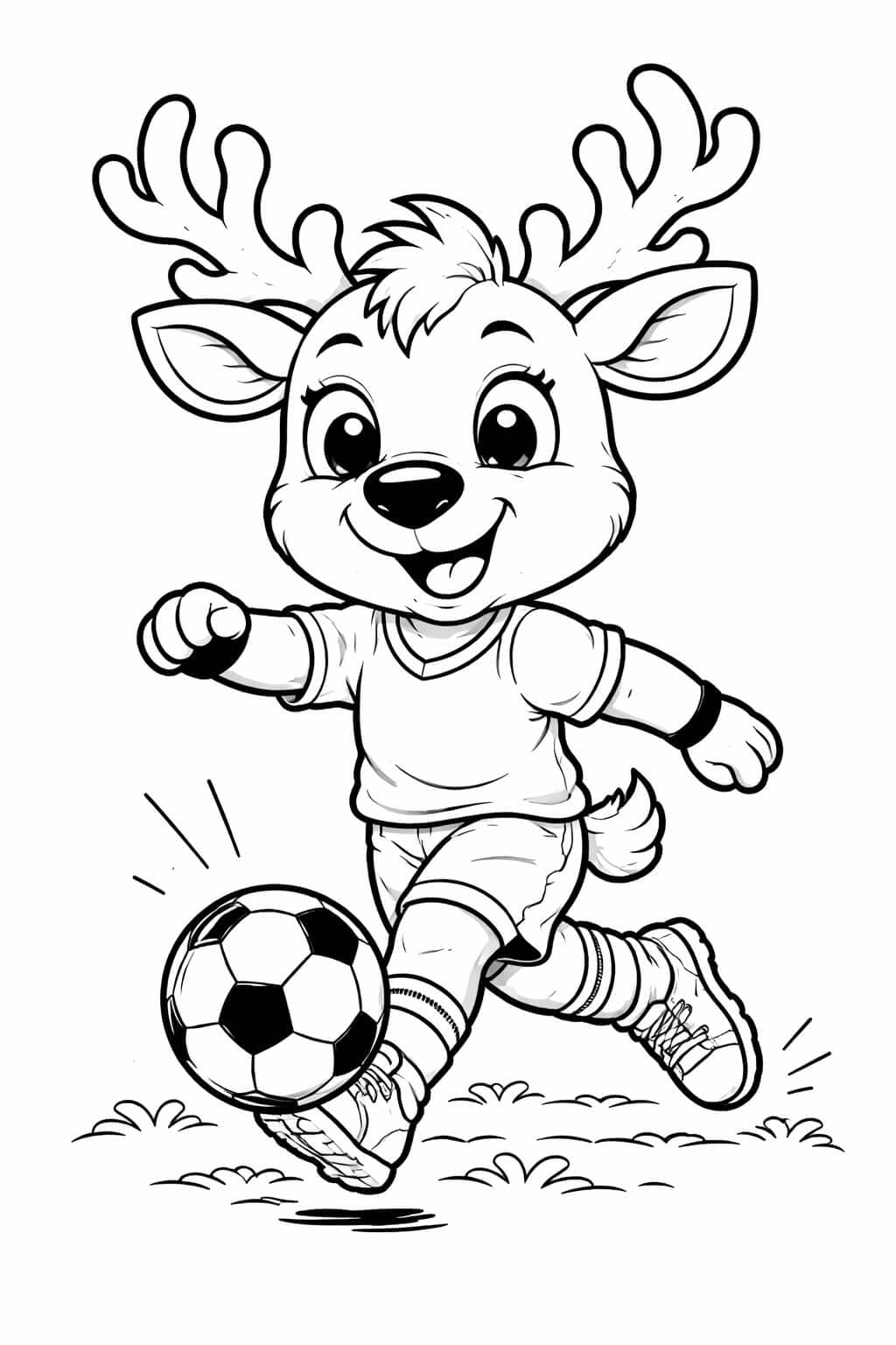 Rentier spielt Fußball Ausmalbild