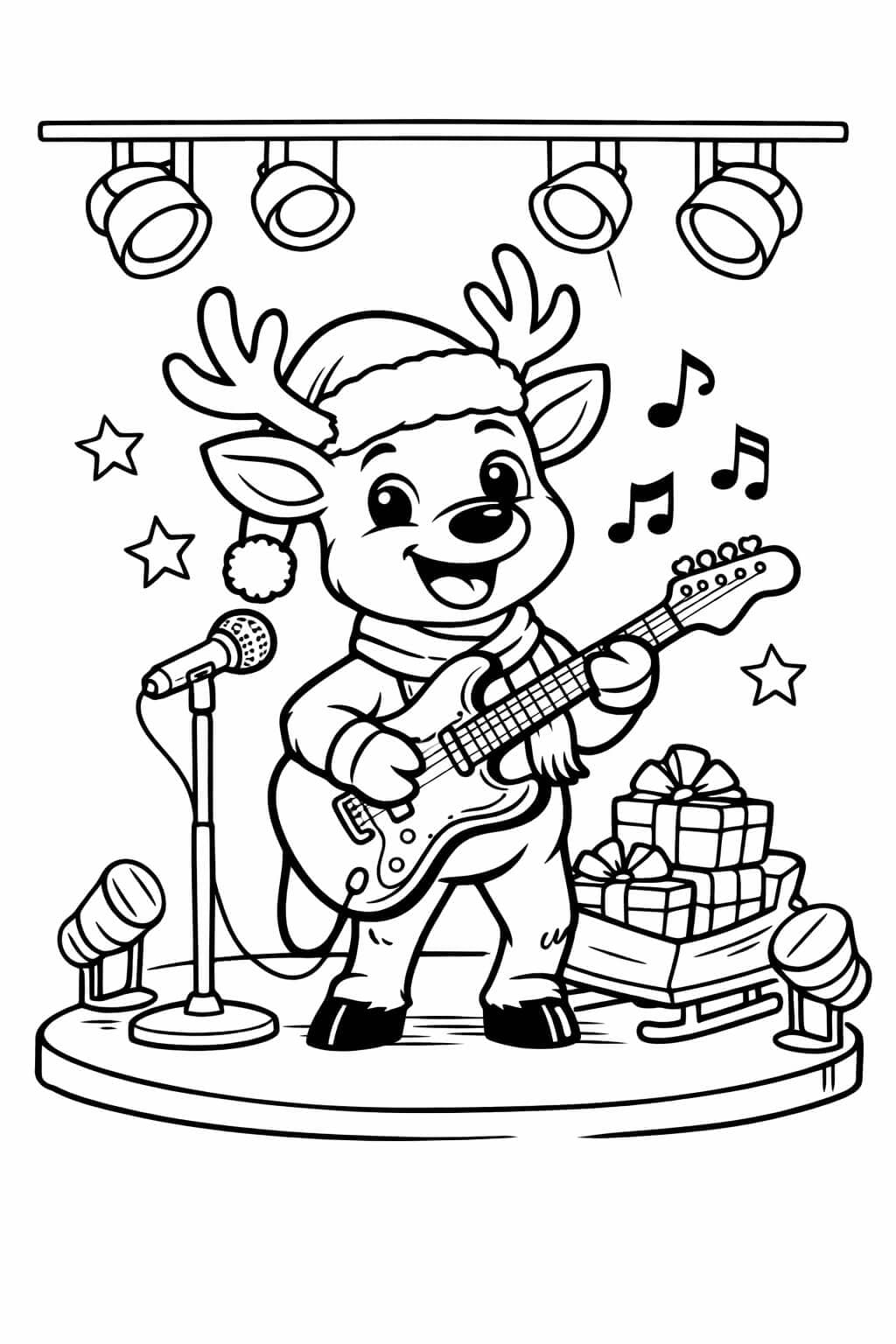 Rentier spielt Gitarre Ausmalbild