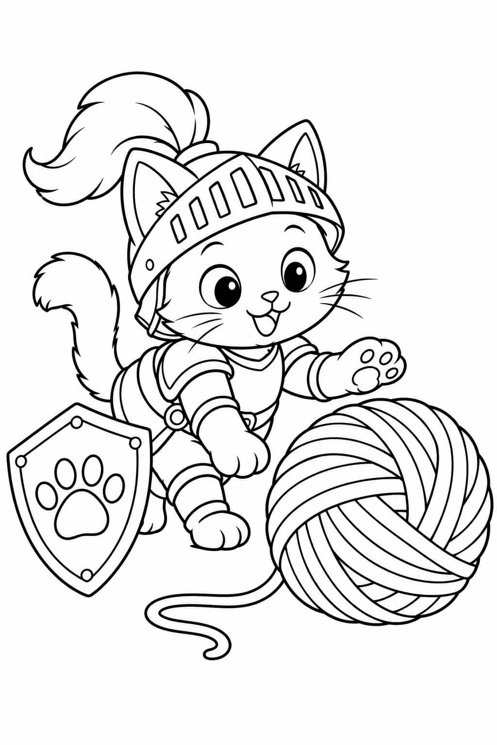 Ein Katzenritter auf Wollmission – einfache Malvorlage für Kinder