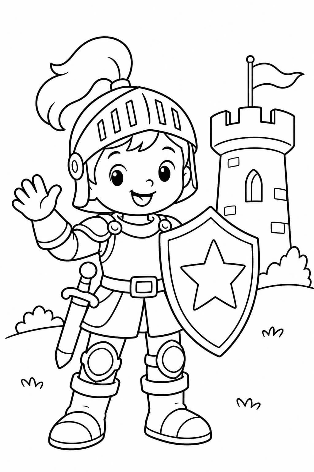 Ritter Ausmalbild für Kinder – einfache Malvorlage für Kinder