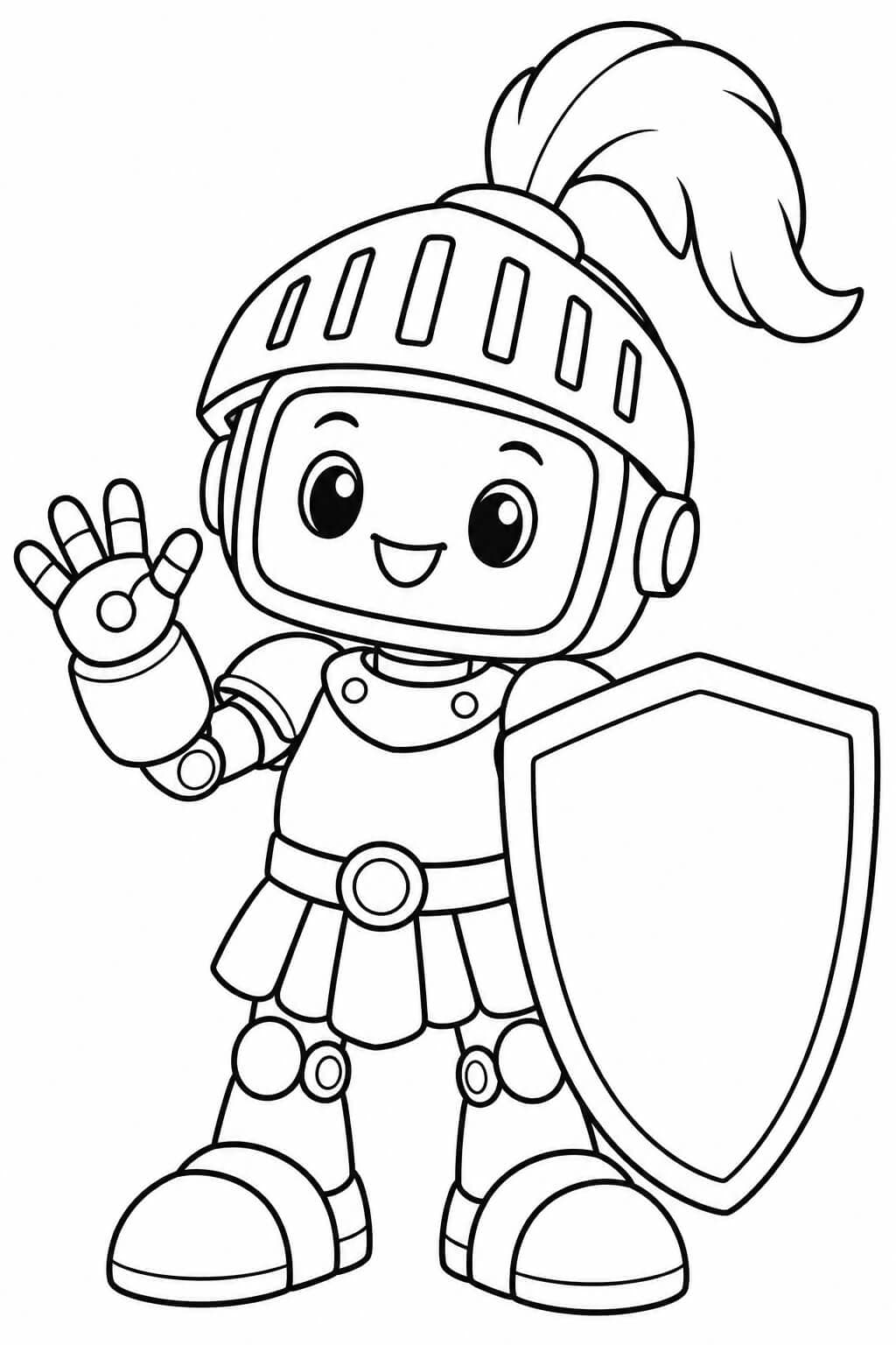 Ein Roboter als Ritter – einfache Malvorlage für Kinder