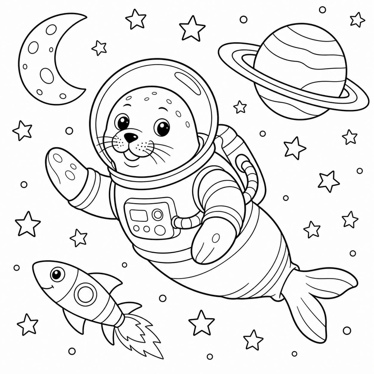 Astronauten Robbe Ausmalbild