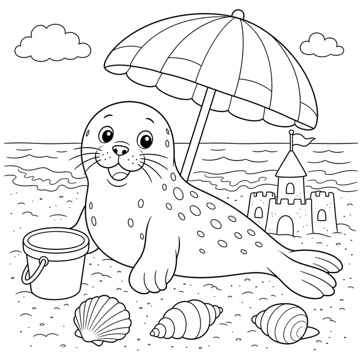 Robbe am Strand Ausmalbild