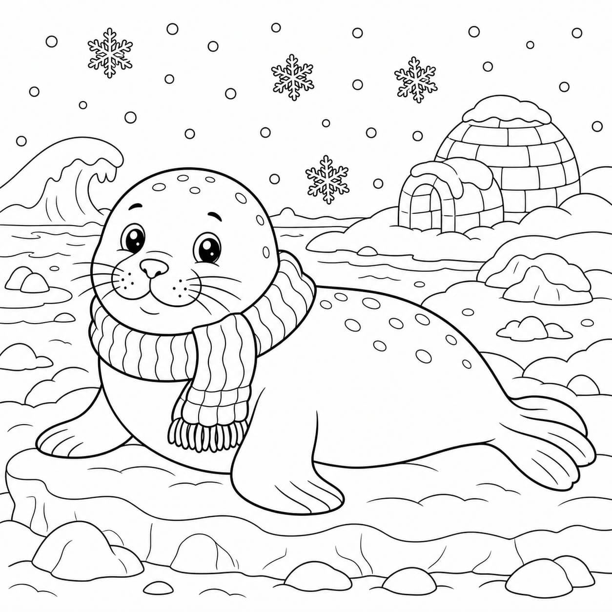 Robbe im Winter Ausmalbild
