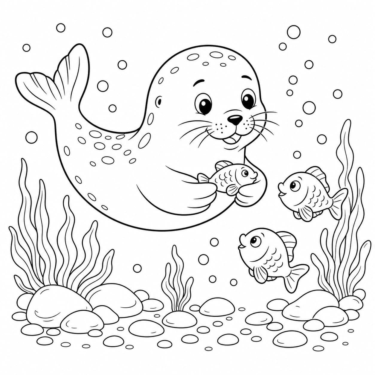 Robbe mit Fisch Ausmalbild
