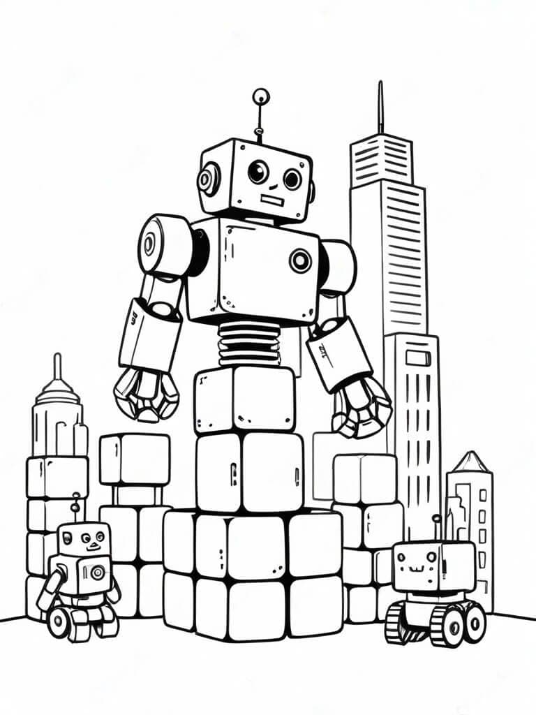 Baustein-Roboter Ausmalbild
