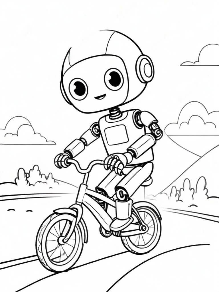 Roboter fährt Fahrrad Ausmalbild