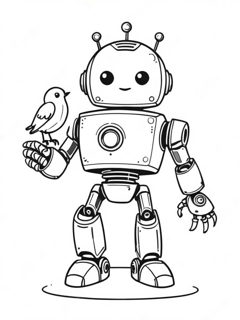 Roboter mit Vogel Ausmalbild