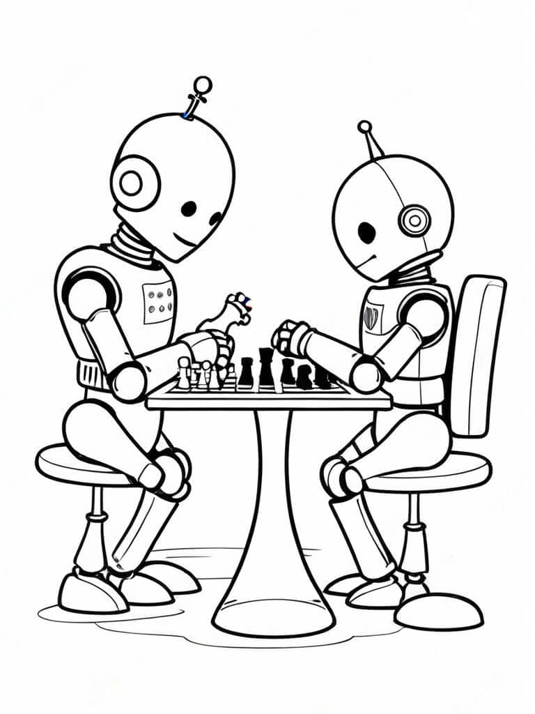 Roboter spielen Schach Ausmalbild