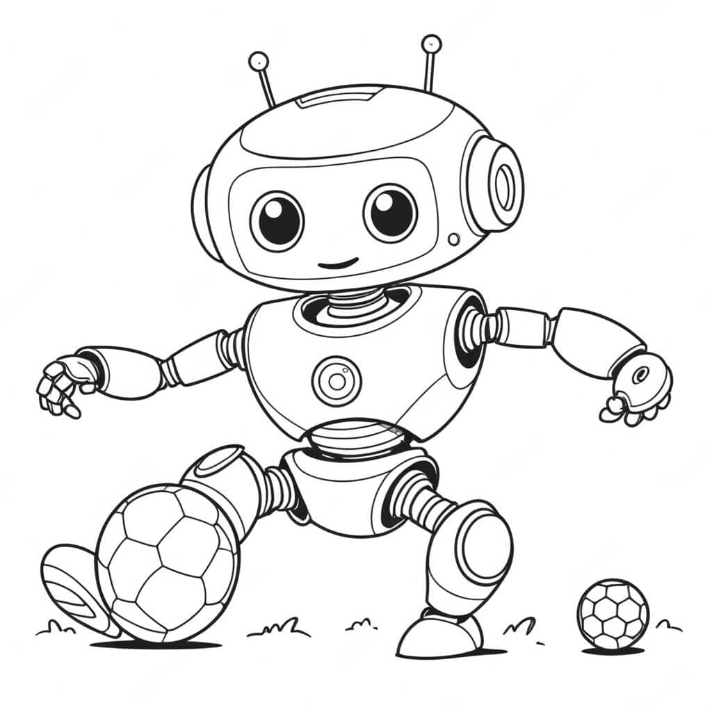 Roboter spielt Fußball Ausmalbild