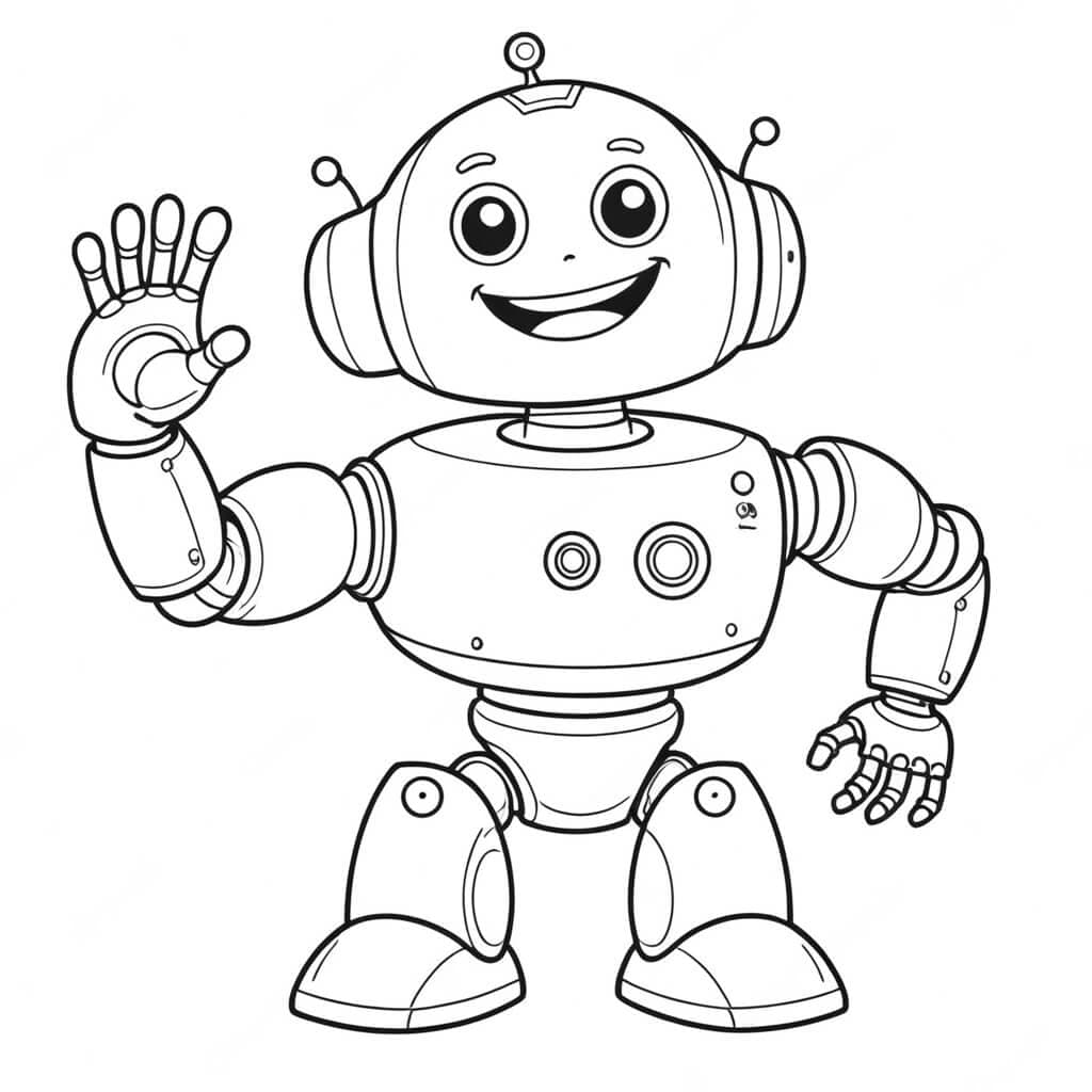 Roboter winkt Ausmalbild