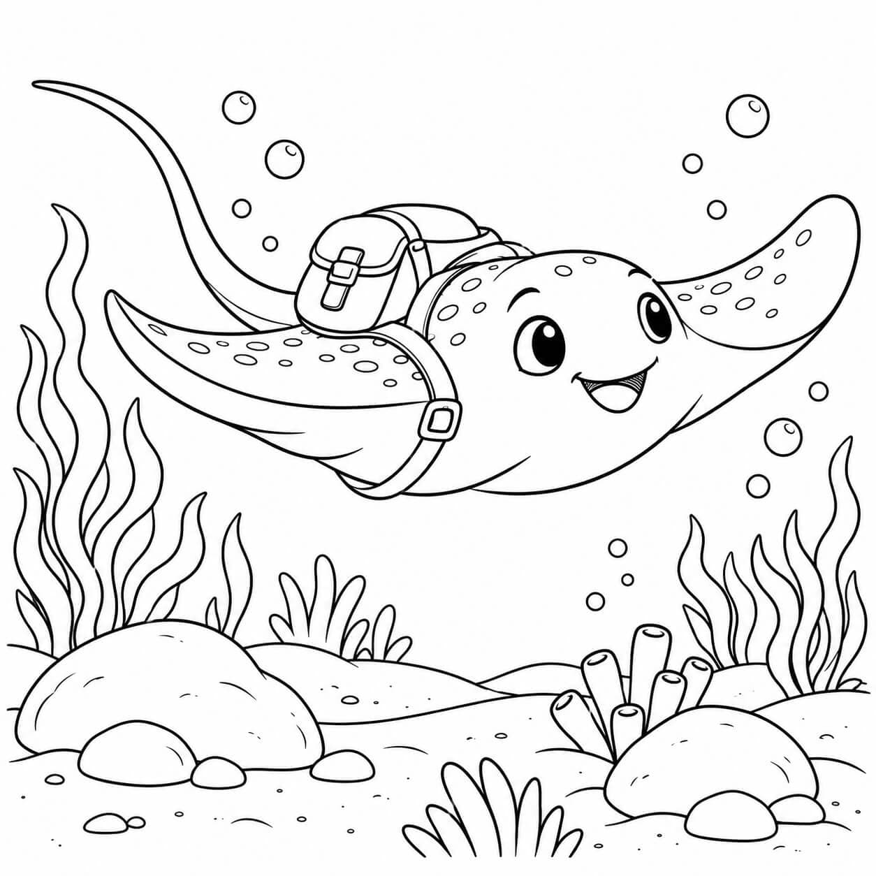 Rochen auf Unterwasserreise Ausmalbild
