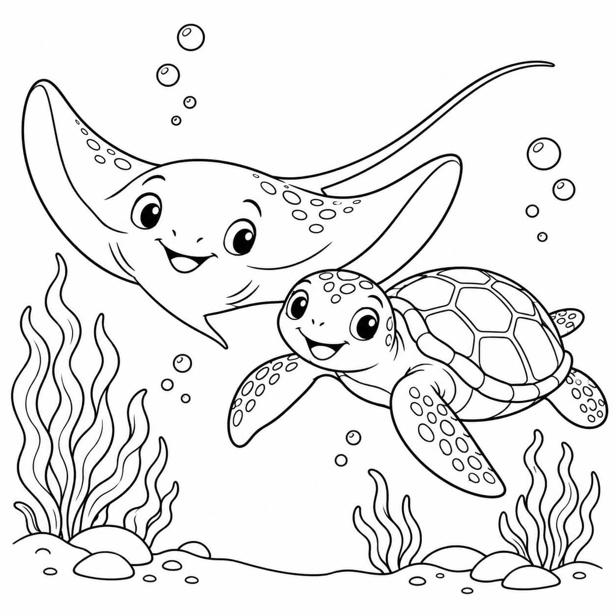 Rochen und Schildkröte Ausmalbild