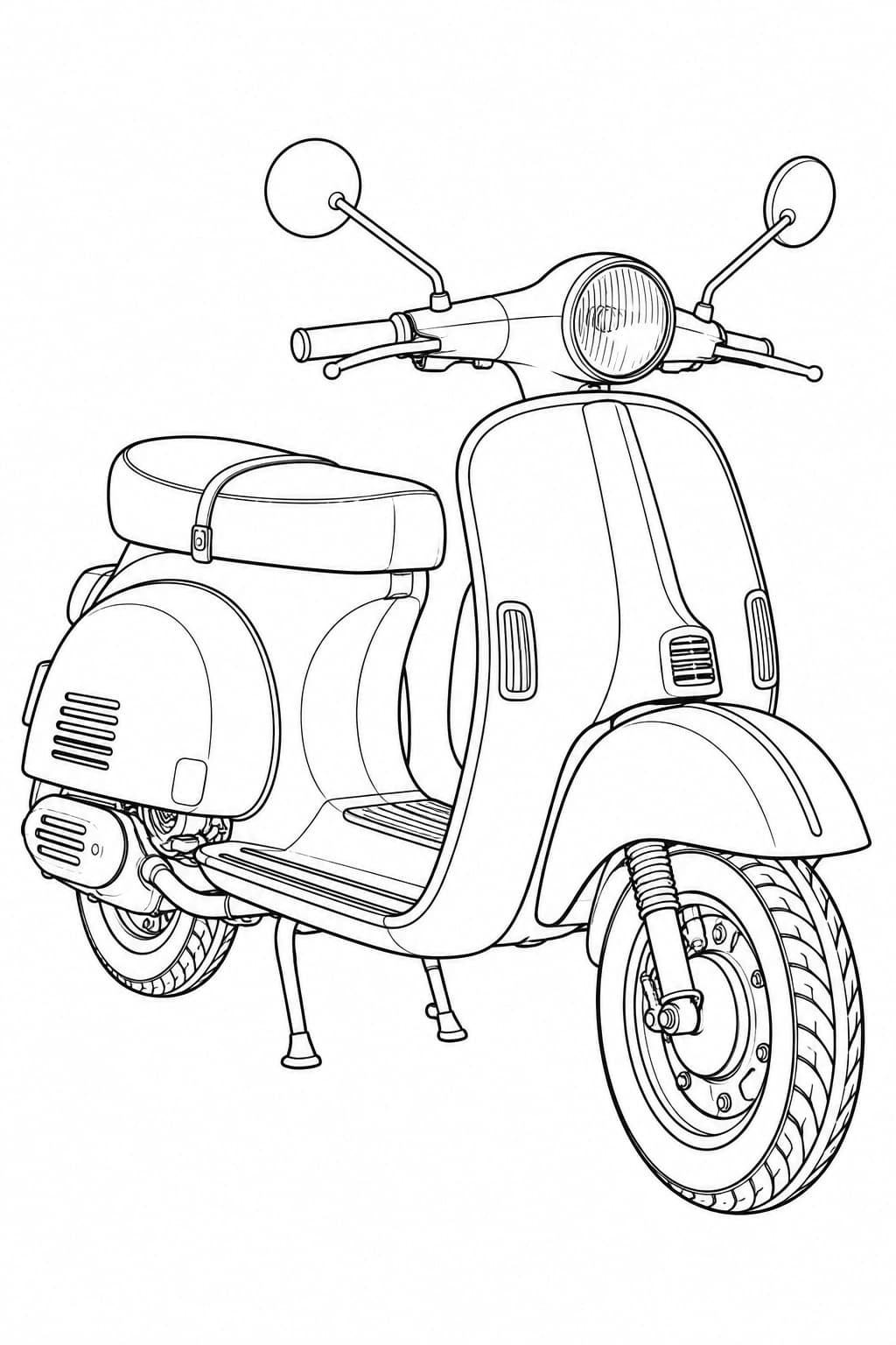 Realistischer klassischer Motorroller – Ausmalbild in Schwarz-Weiß