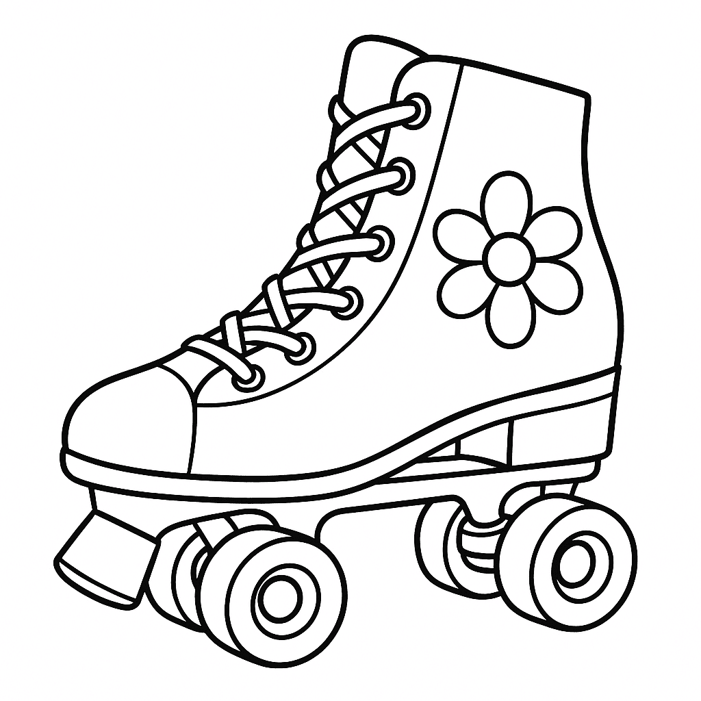 Rollschuhe mit Blume Ausmalbild