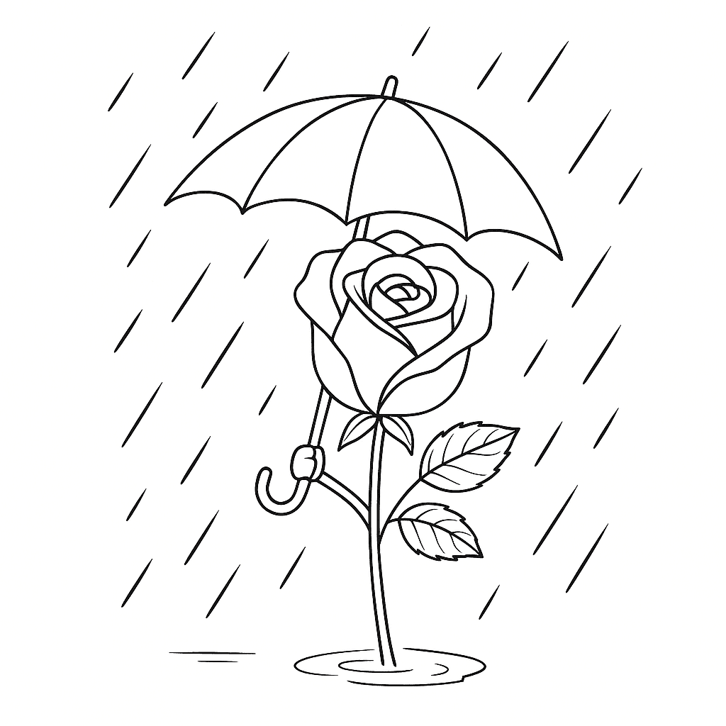 Rose im Regen Ausmalbild