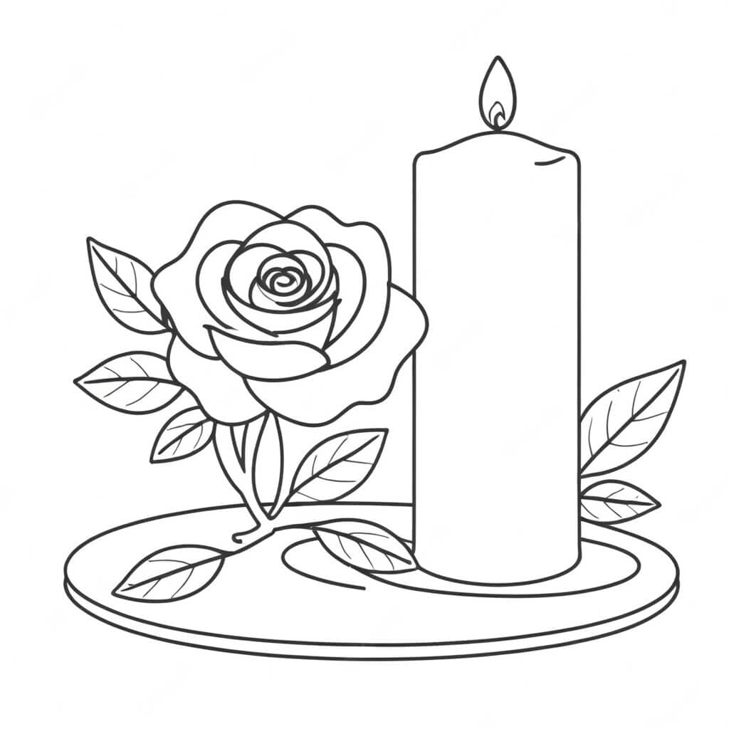 Rose mit Kerze Ausmalbild