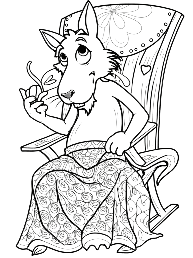 Böser Wolf auf Stuhl Ausmalbild