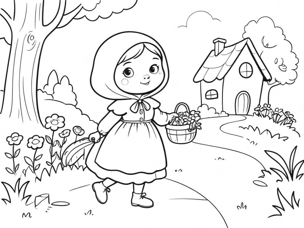Rotkäppchen bei der Großmutter Ausmalbild