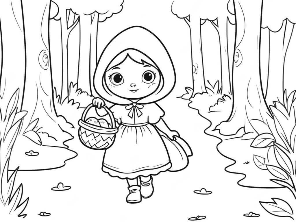 Rotkäppchen im Wald Ausmalbild