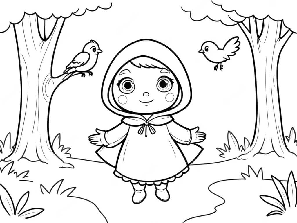 Rotkäppchen mit Vögeln Ausmalbild