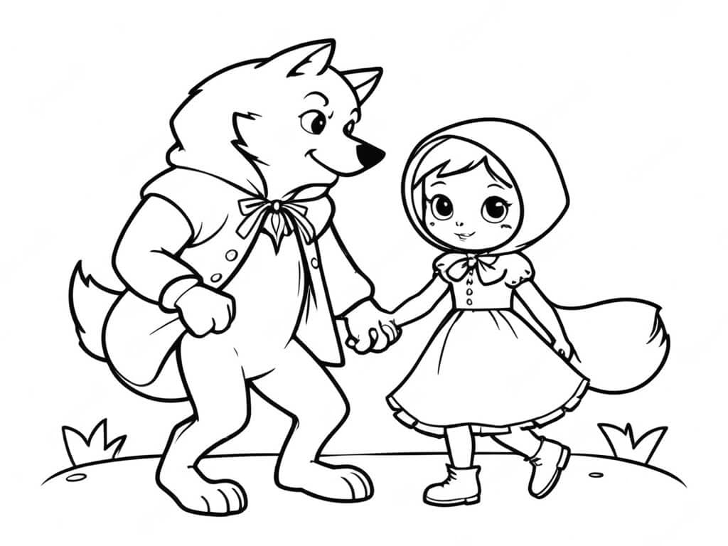 Rotkäppchen und der böse Wolf Ausmalbild