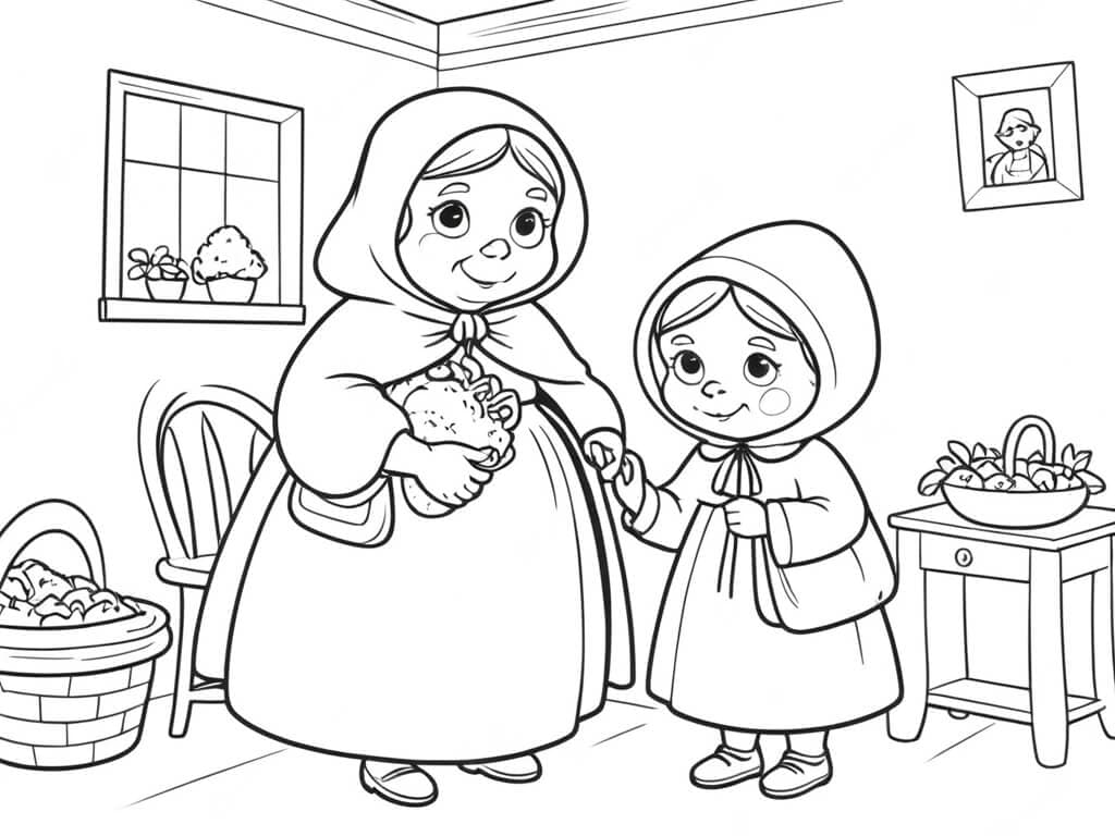 Rotkäppchen und Großmutter Ausmalbild