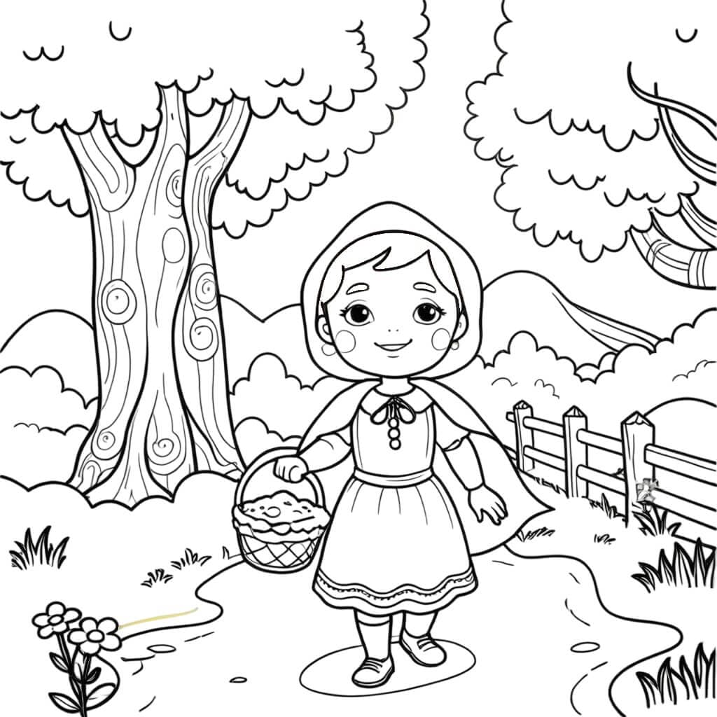 Rotkäppchen unterwegs Ausmalbild