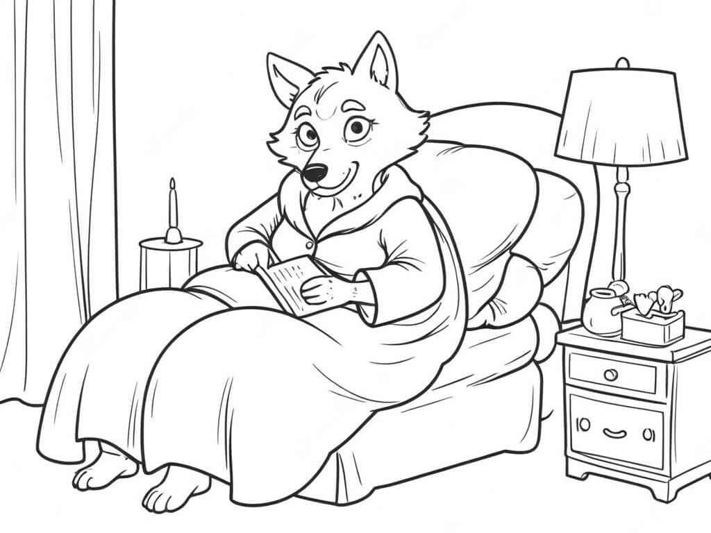 Wolf als Großmutter Ausmalbild