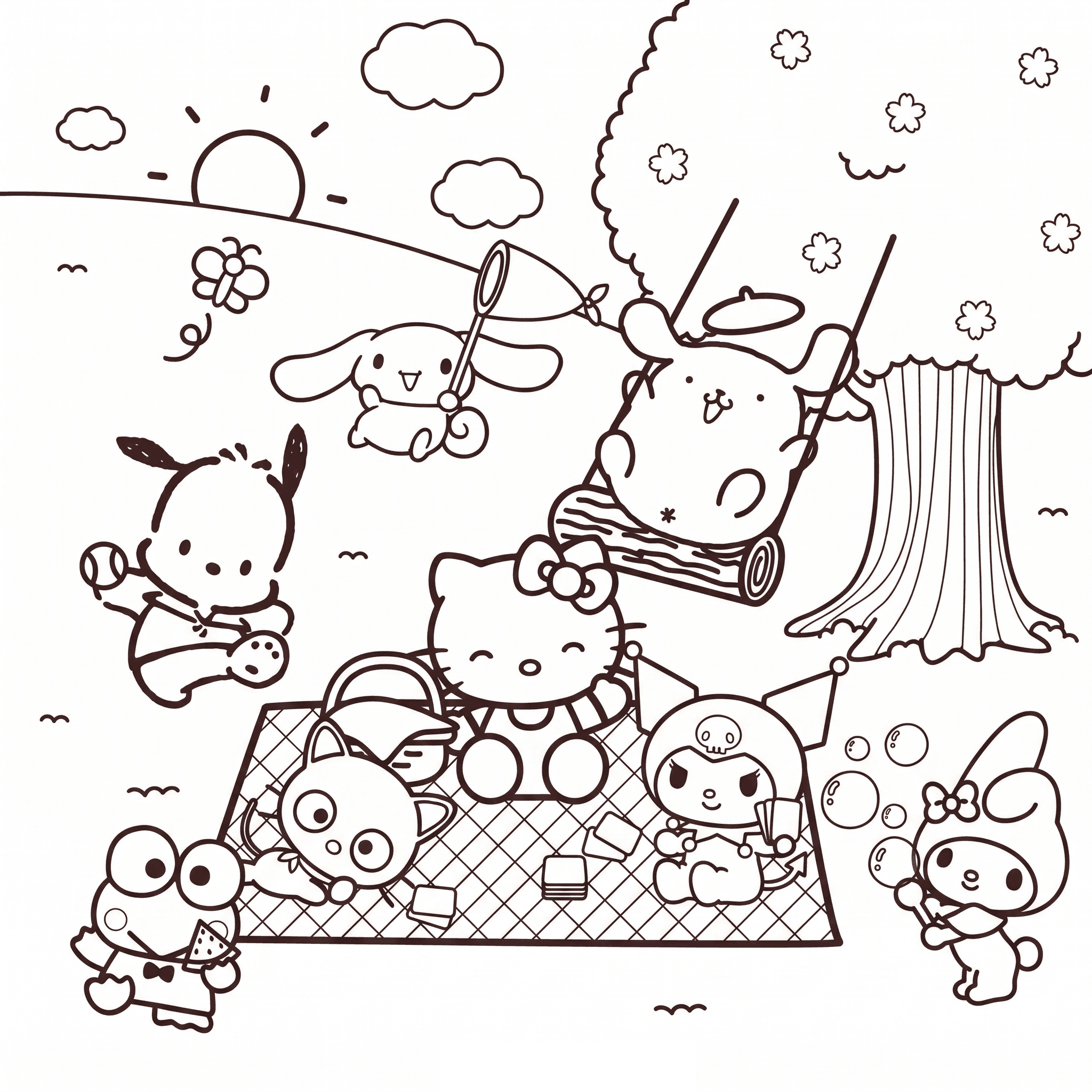 Sanrio Picknick Ausmalbild