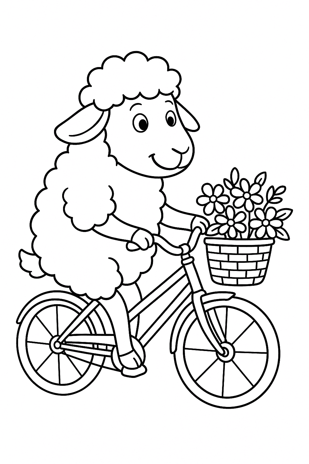 Schaf fährt Fahrrad Ausmalbild