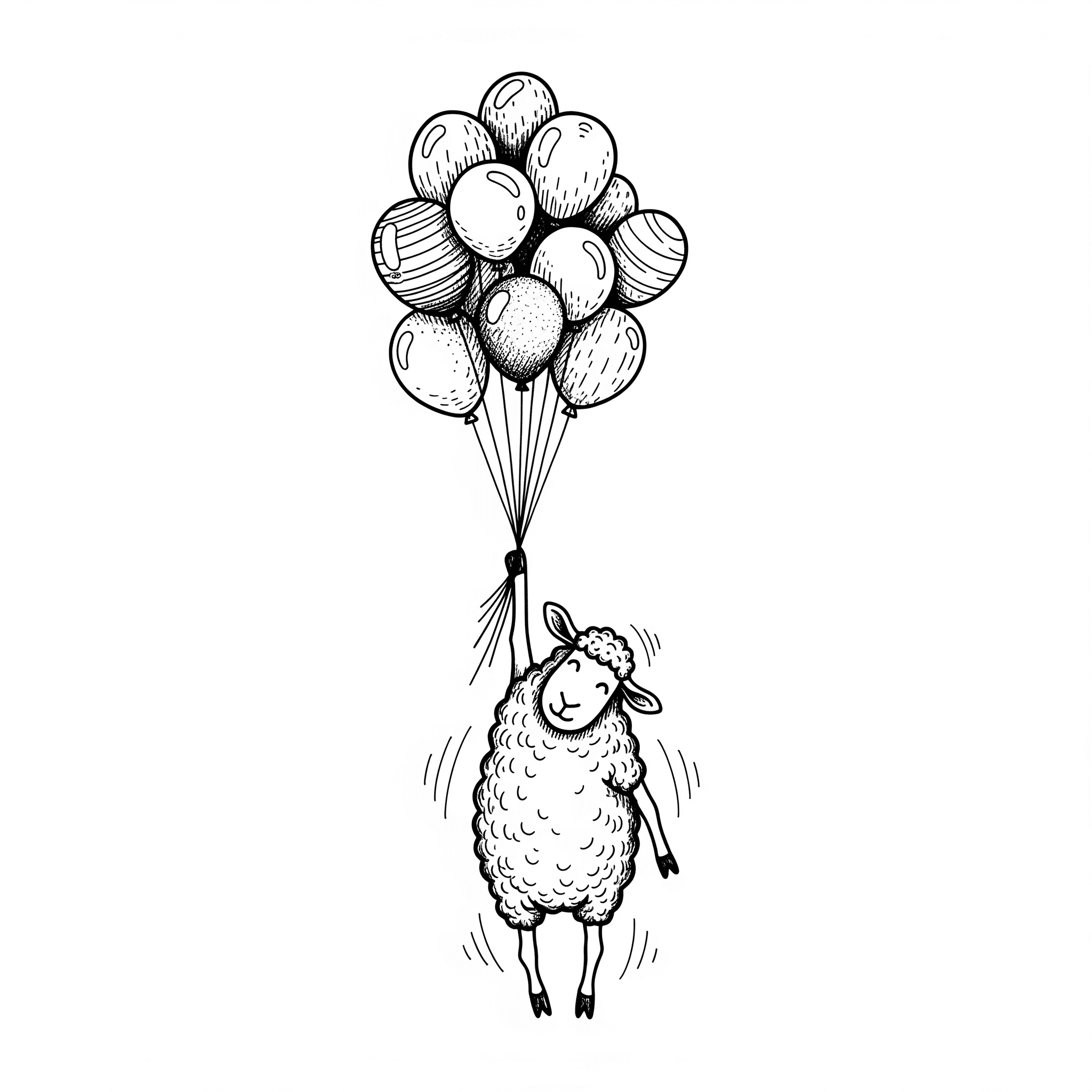 Schaf mit Luftballons Ausmalbild
