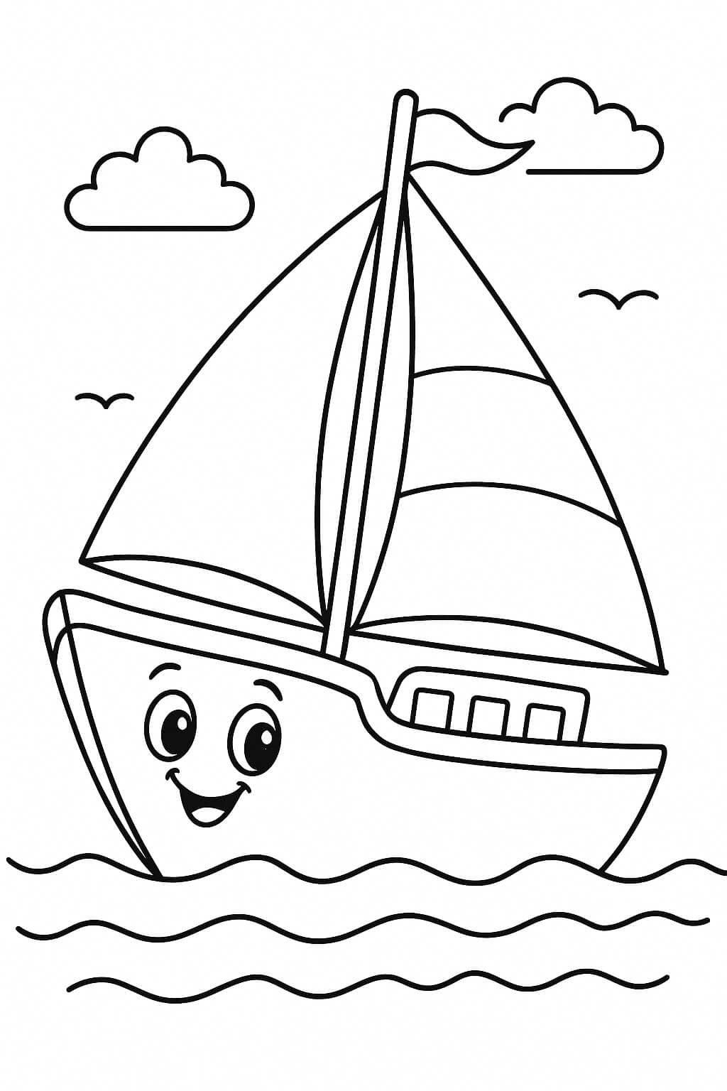 Lächelndes Segelboot zum Ausmalen