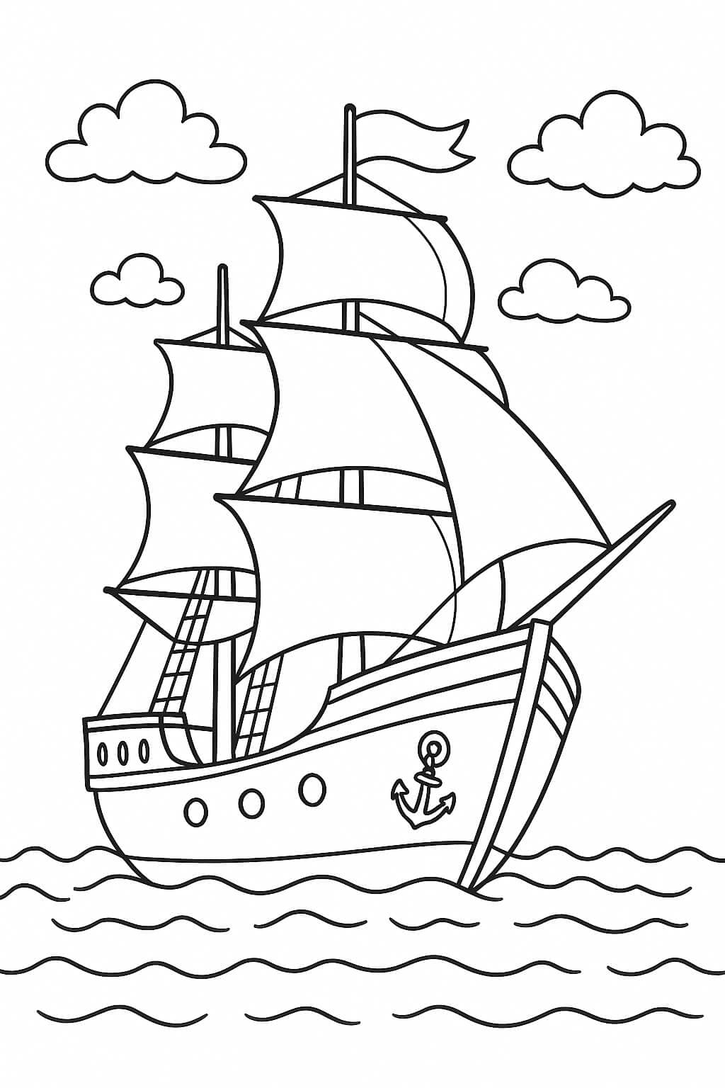Schiff mit Wolken zum Ausmalen