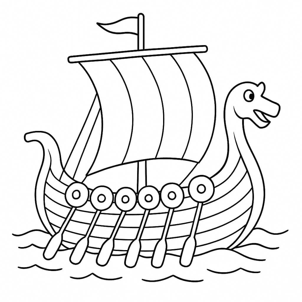 Wikingerschiff mit Rudern zum Ausmalen