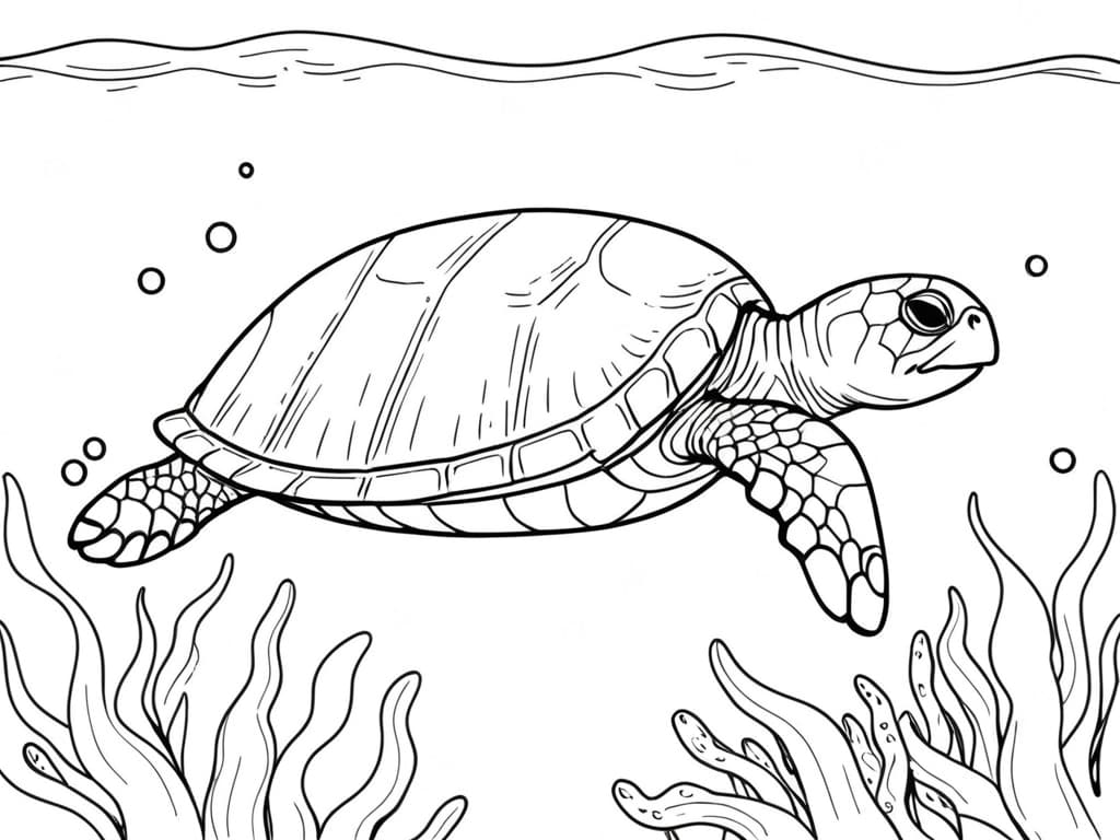 Alte Schildkröte schwimmt im Meer Ausmalbild