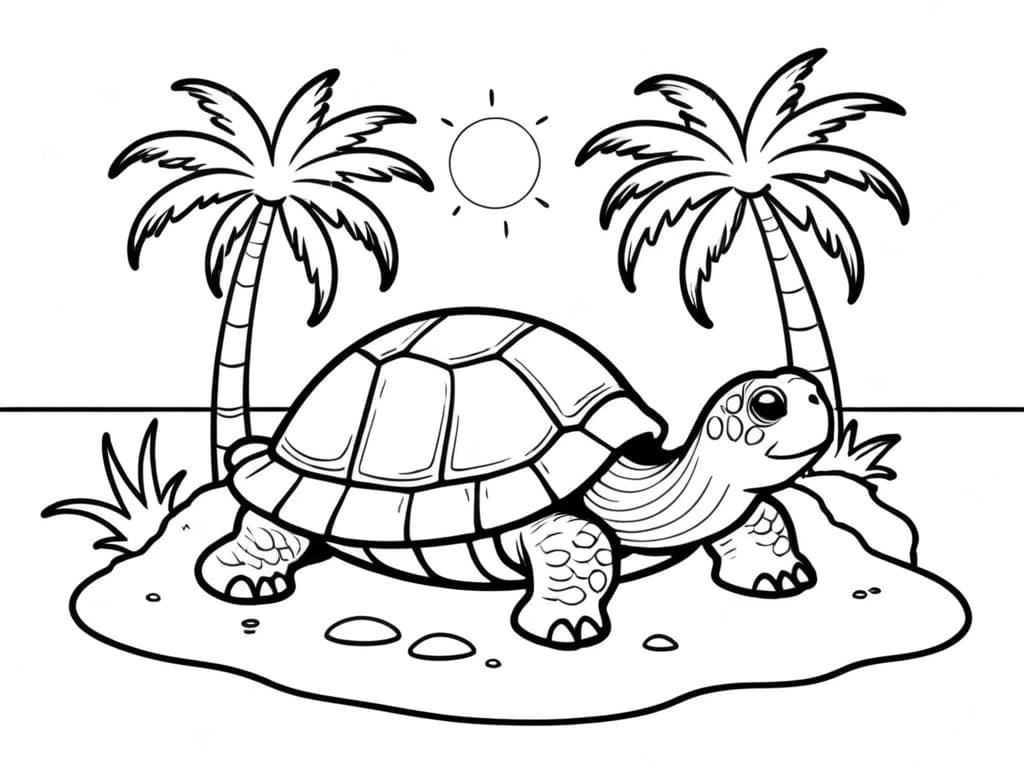 Schildkröte am sonnigen Strand Ausmalbild