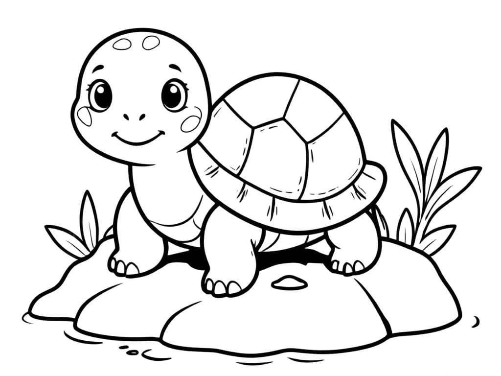 Schildkröte auf einem Stein Ausmalbild