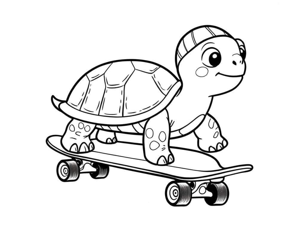 Schildkröte fährt Skateboard Ausmalbild