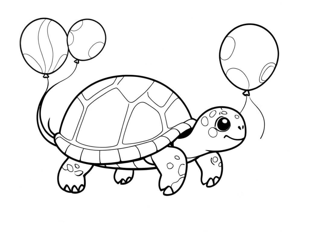 Schildkröte fliegt mit Balloons Ausmalbild