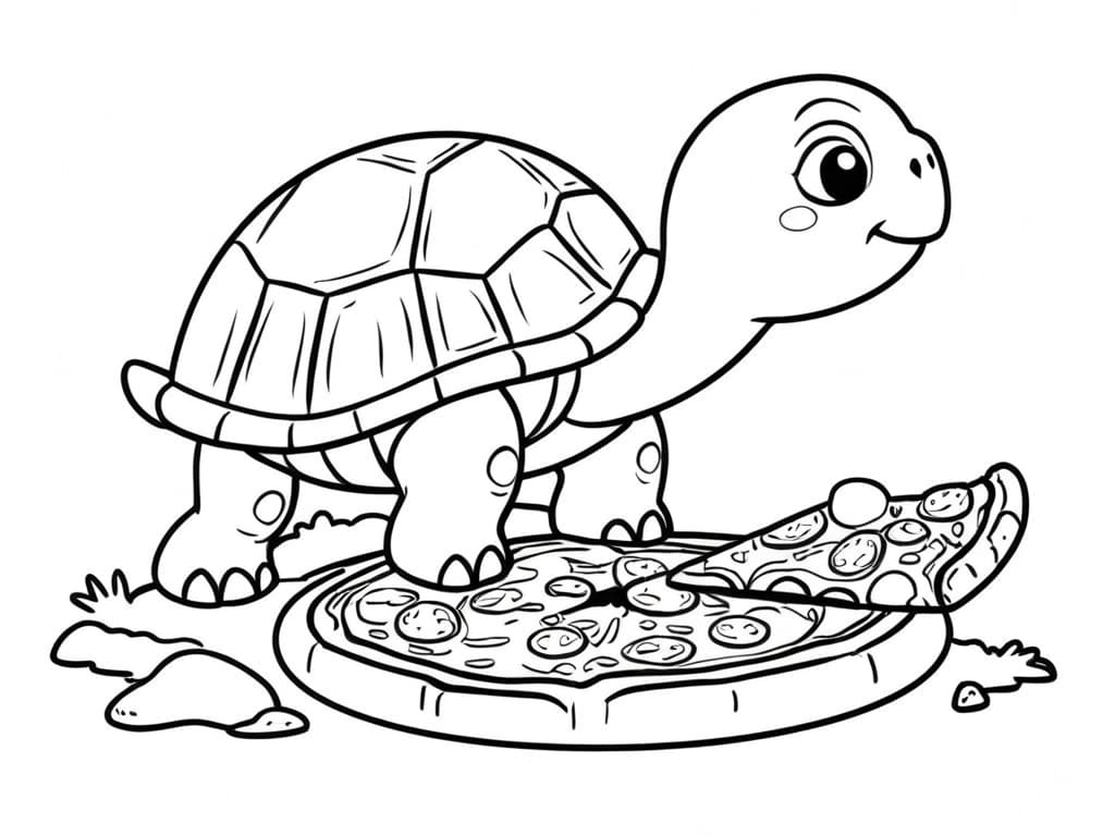 Schildkröte isst Pizza Ausmalbild