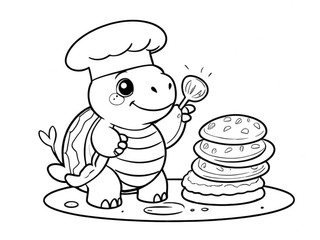 Schildkröte macht Pfannkuchen Ausmalbild