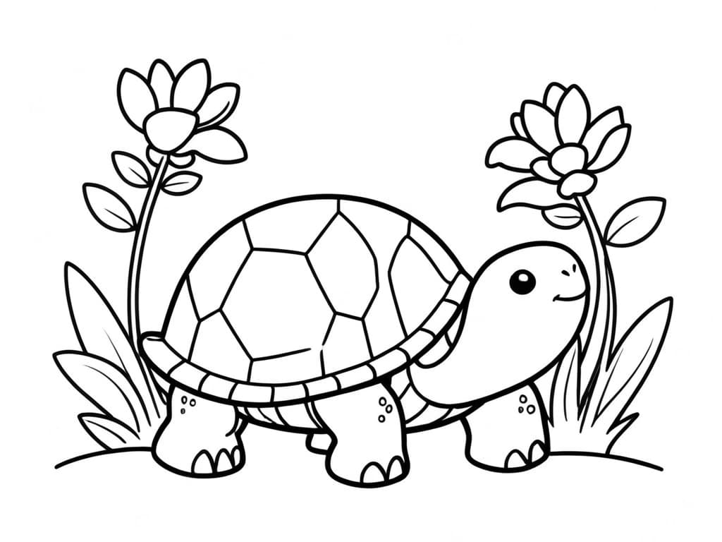 Schildkröte mit Blumen Ausmalbild