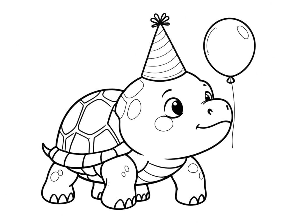 Schildkröte mit großem Kopf auf der Party Ausmalbild
