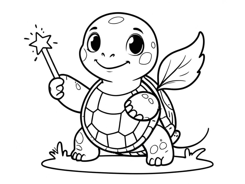 Schildkröte mit Zauberstab Ausmalbild