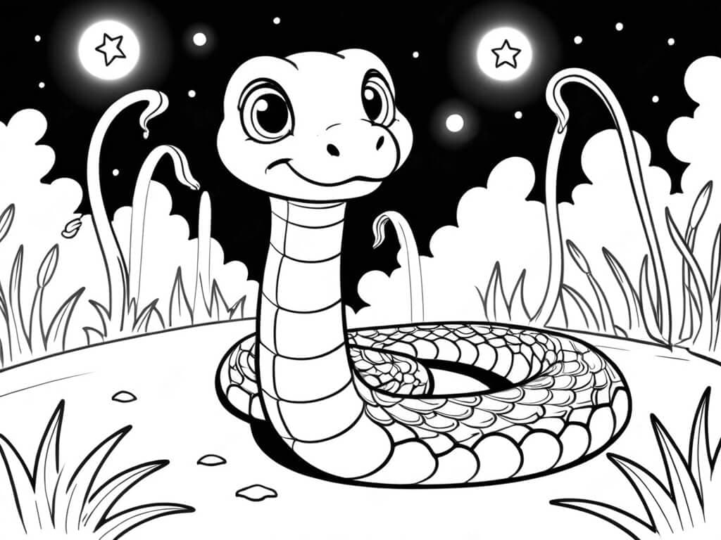 Schlange am Sternenhimmel Ausmalbild