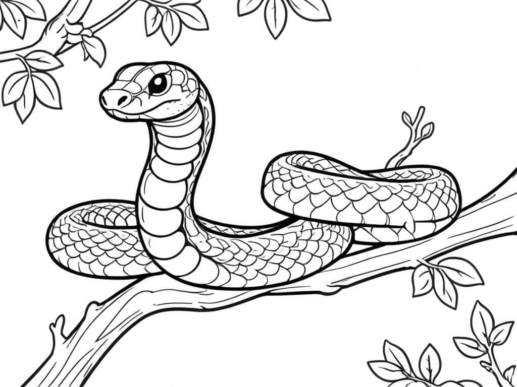 Schlange auf Ast Ausmalbild