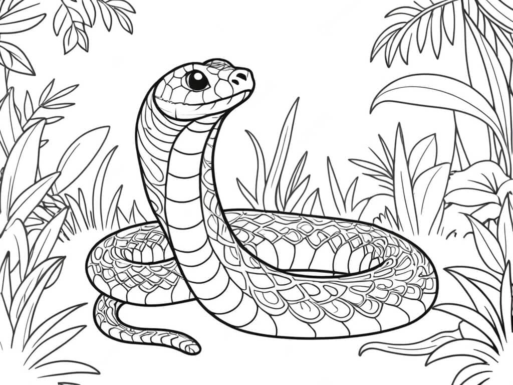 Schlange im Gestrüpp Ausmalbild