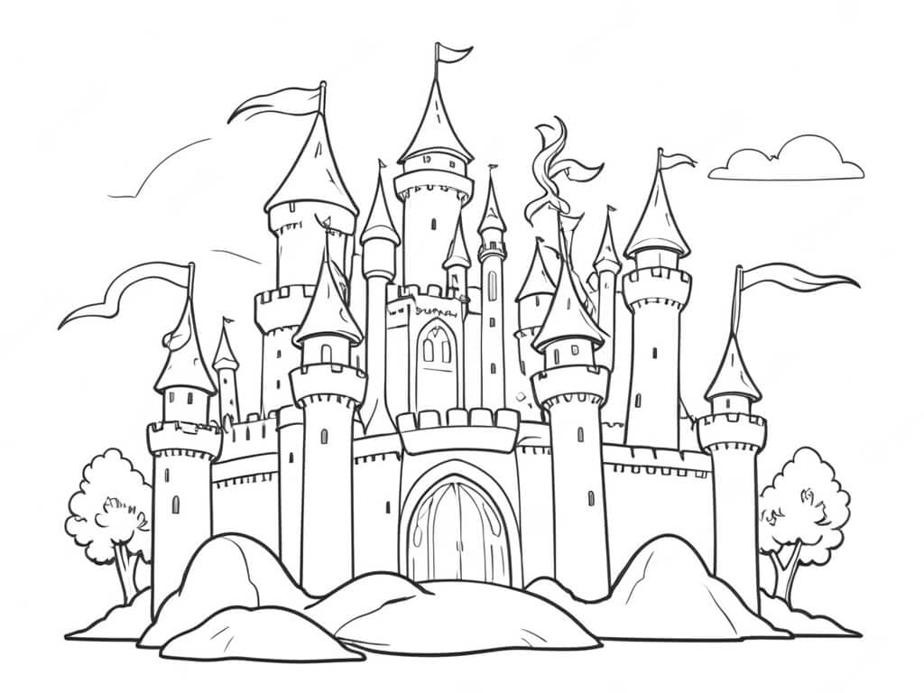 Mittelalterliches Schloss Ausmalbild