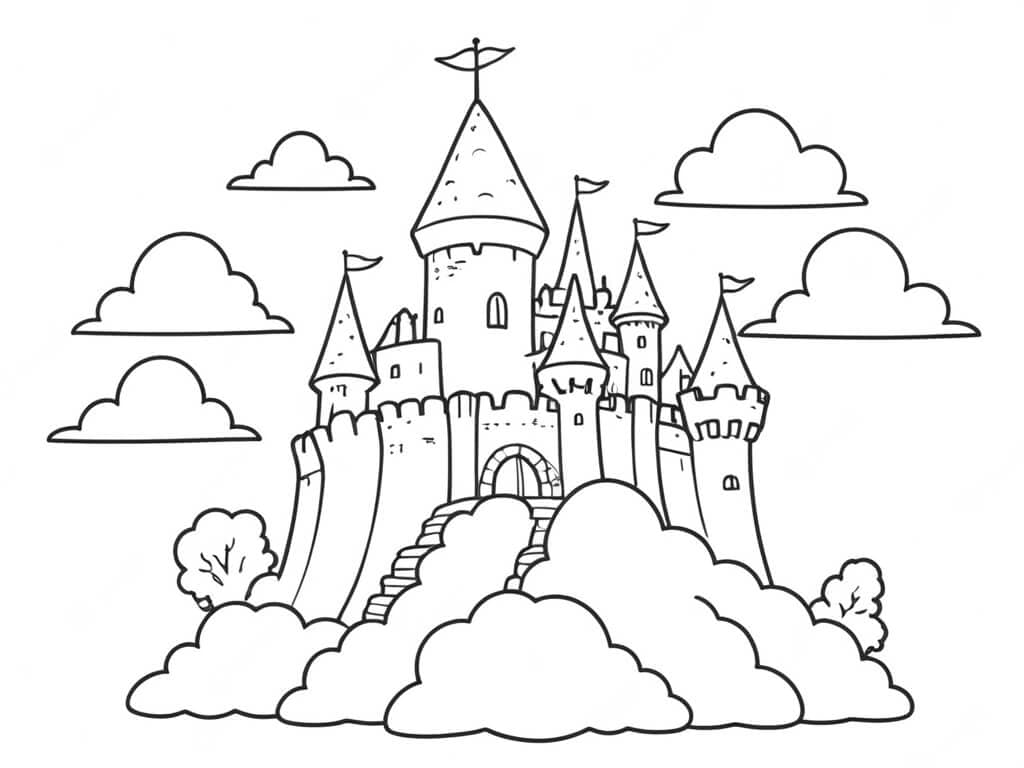 Schloss auf Wolken Ausmalbild